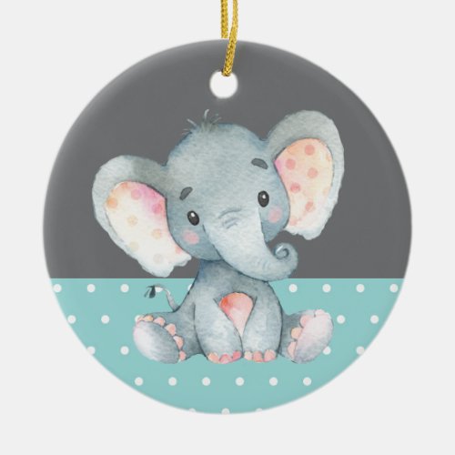 Cute Elephant Baby Shower Teal Aqua Turquoise Ceramic Ornament