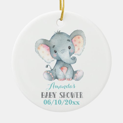 Cute Elephant Baby Shower Teal Aqua Turquoise Ceramic Ornament