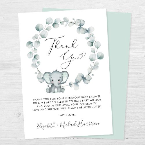 Cute Elephant Baby Shower Thank You Card