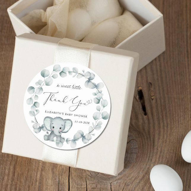 Cute Elephant Baby Shower Thank You Classic Round Sticker (Creator Uploaded)