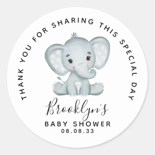 Cute Elephant Baby Shower Thank You   Classic Round Sticker