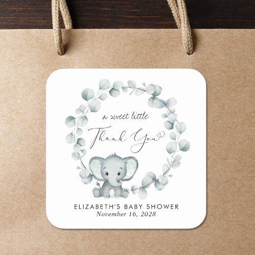 Cute Elephant Baby Shower Thank You Square Sticker