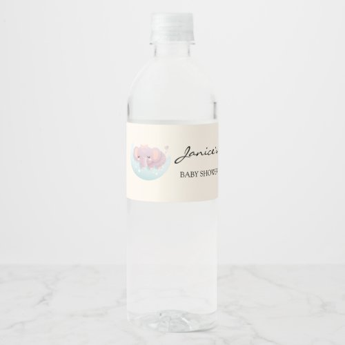 Cute Elephant Baby Shower Water Bottle Label