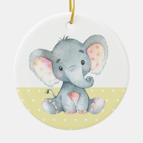 Cute Elephant Baby Shower Yellow Ceramic Ornament