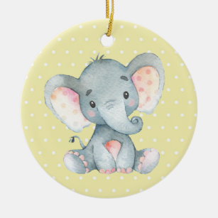 Cute Elephant Baby Shower Yellow Ceramic Ornament
