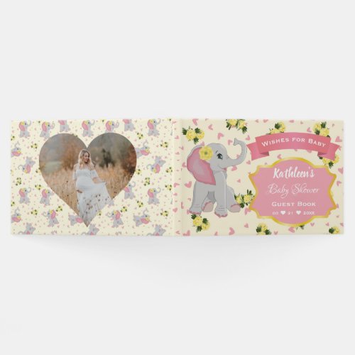 Cute Elephant Baby Shower Yellow roses Photo Guest Book