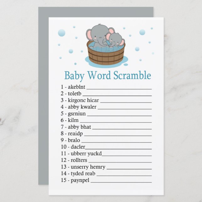 Cute Elephant Baby word scramble game (Front/Back)