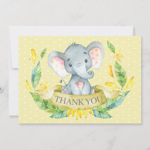 Cute Elephant Baby Yellow and Gray Thank You Card