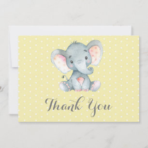 Cute Elephant Baby Yellow and Gray Thank You Card