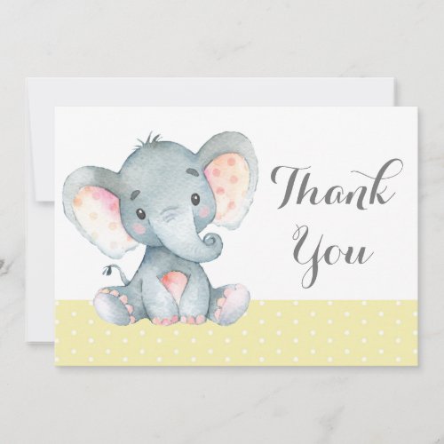 Cute Elephant Baby Yellow and Gray Thank You Card