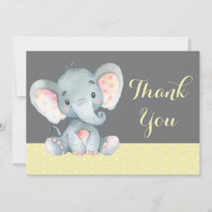 Cute Elephant Baby Yellow and Gray Thank You Card