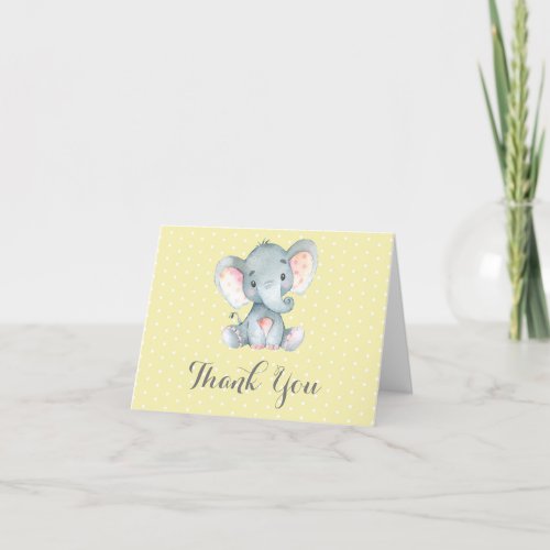 Cute Elephant Baby Yellow and Gray Thank You Card