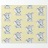 Cute Elephant Baby Yellow and Gray Wrapping Paper (Flat)