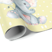 Cute Elephant Baby Yellow and Gray Wrapping Paper (Roll Corner)