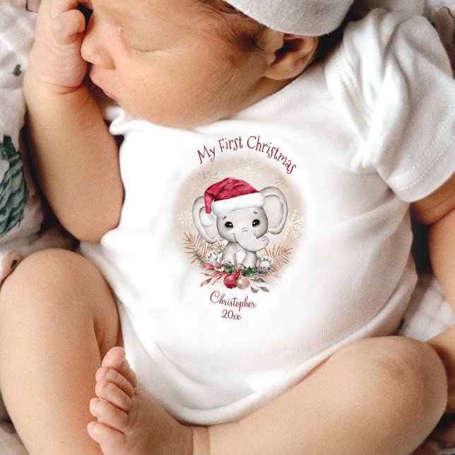 Cute Elephant Baby's First Christmas Baby Bodysuit (Creator Uploaded)