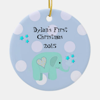 Cute Elephant Baby's First Christmas Ceramic Ornament