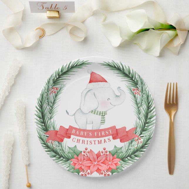 Cute Elephant | Baby's First Christmas Paper Plates (Wedding)