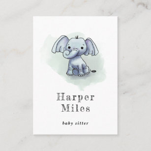 Cute elephant babysitter nanny business card