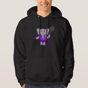 Cute Elephant Badminton Player Ironic Hobby Sports Hoodie