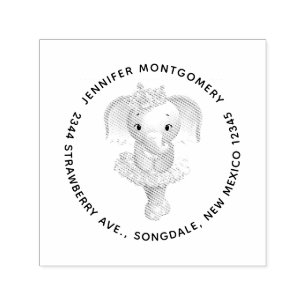 Cute Elephant Ballerina Address Self-inking Stamp