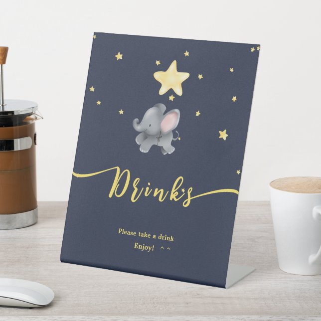 Cute Elephant & Balloon Baby Shower Drinks Pedestal Sign (In SItu)