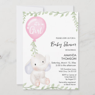 Cute Elephant balloon baby shower Invitation
