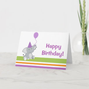 Cute Elephant & Balloon Birthday Greeting Card