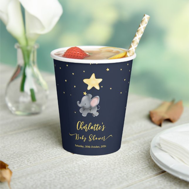 Cute Elephant & Balloon Under The Sparkling Night Paper Cups (Insitu)