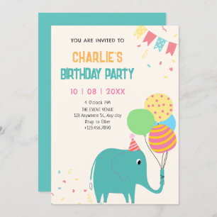 Cute elephant balloons birthday invitation