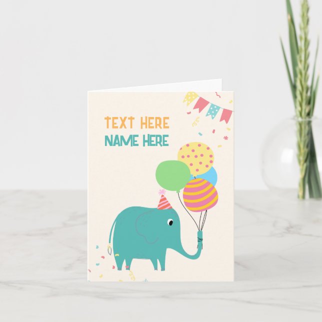 Cute elephant balloons card (Front)