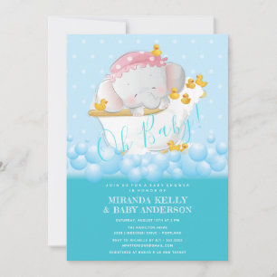 Cute Elephant Bath Baby Shower Invitation
