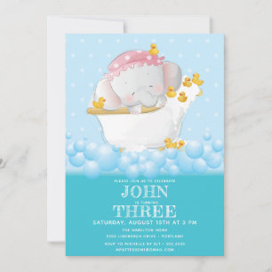 Cute Elephant Bath Birthday Invitation