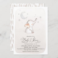 Cute Elephant Beige Gender Neutral Baby Shower Invitation