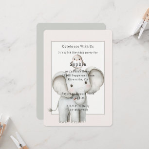 Cute Elephant Bird Birthday Invitation