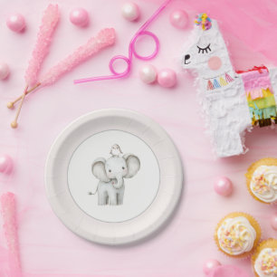 Cute Elephant Bird Birthday Paper Plates