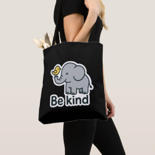 Cute elephant & bird sticker tote bag