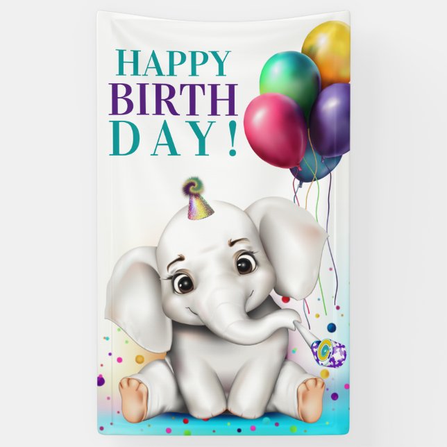 Cute Elephant Birthday Banner (Vertical)