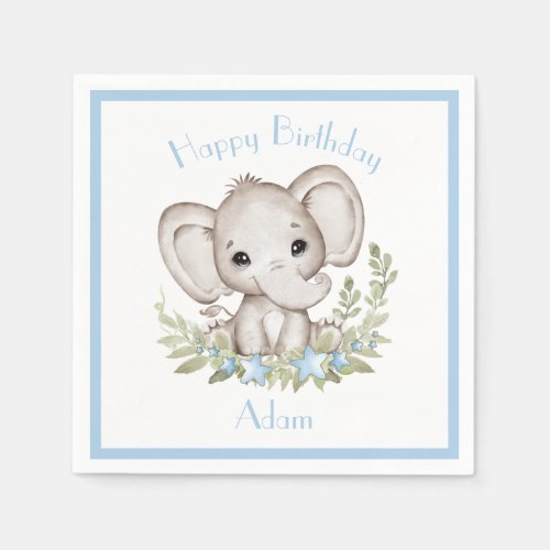 Cute Elephant Birthday Boy Paper Napkins