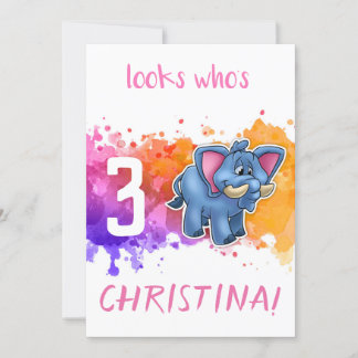 Cute Elephant Birthday Card Purple