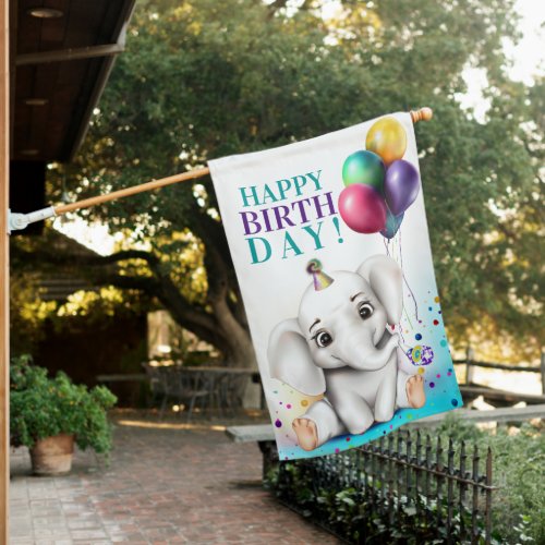 Cute Elephant Birthday House Flag