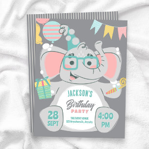 Cute elephant birthday  invitation