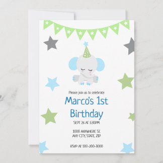 Cute Elephant Birthday Invitation for Boys