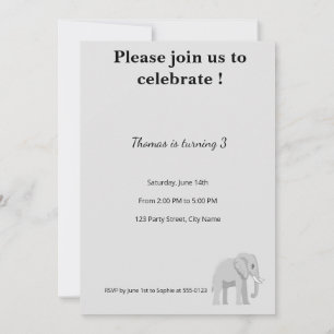 Cute Elephant Birthday Invitation   Pastel
