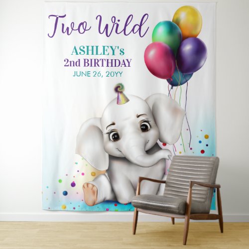 Cute Elephant Birthday Party Backdrop