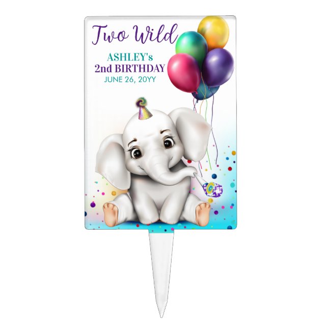 Cute Elephant Birthday Party Cake Topper (Front)