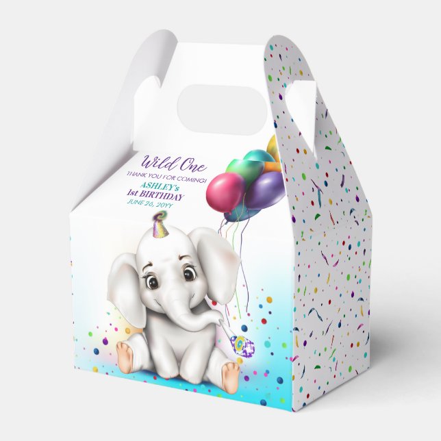 Cute Elephant Birthday Party Favor Boxes (Front Side)