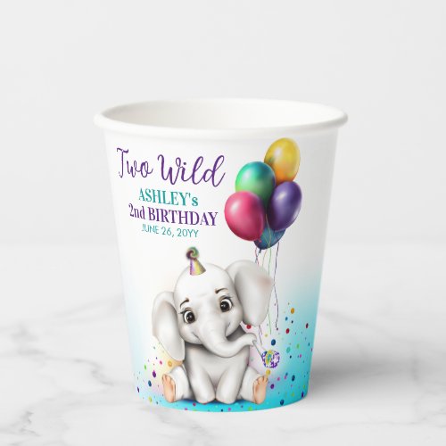 Cute Elephant Birthday Party Paper Cups