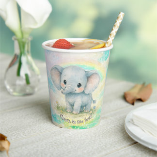 Cute Elephant Birthday Rainbow First Birthday Boy Paper Cups