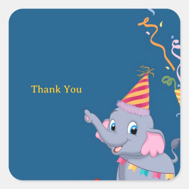 Cute Elephant Birthday  Square Sticker (Front)