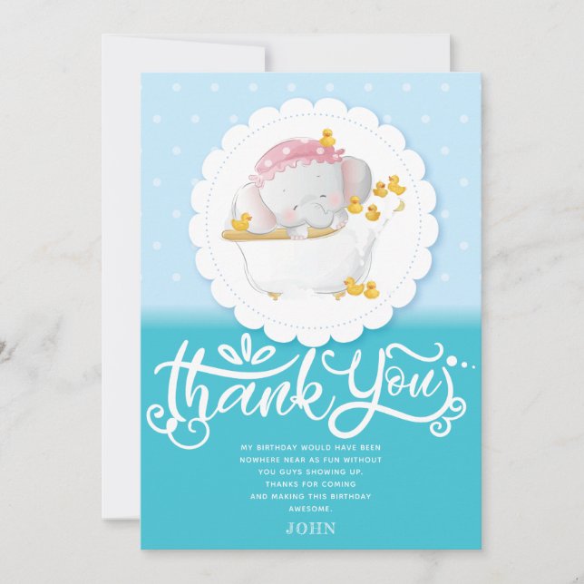 Cute Elephant Birthday Thank You Card (Front)